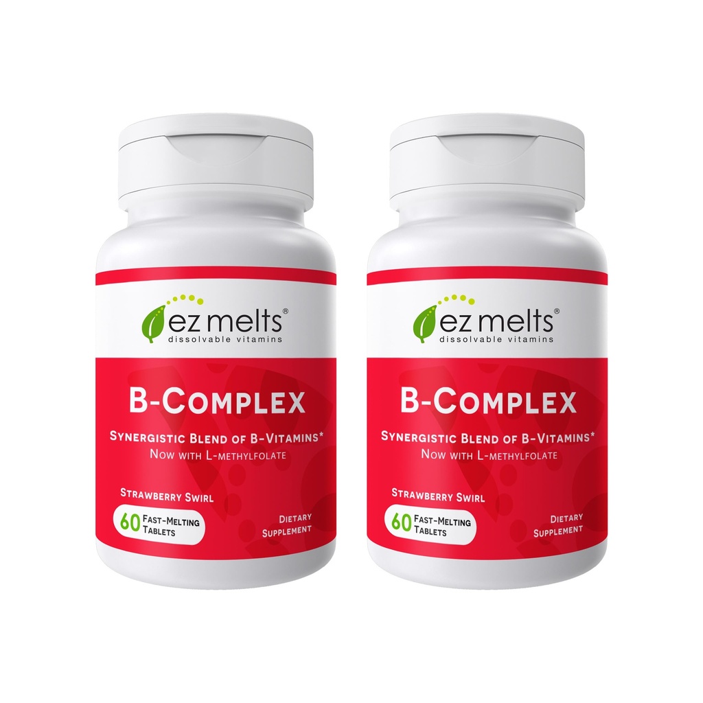 EZ Melts Dissolvable B-Complex - Vitamin B Complex - Provides Energy Metabolism & Heart Health Support - with Methylated B12 & Folate - Non-GMO & Vegan - Strawberry Swirl - 120 Tablets (120 Servings)