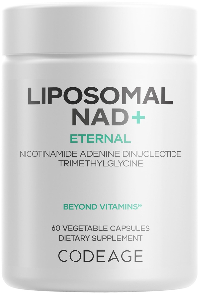 Codeage NAD liposomique+ Supplément - NAD Nicotinamide Adenine Dinucléotide Coenzyme Pills - 500 mg NAD+ par portion et bêtaine Anhydre - Livraison Liposomique - Vegan, Non-OGM, Sans gluten - 60 Capsules