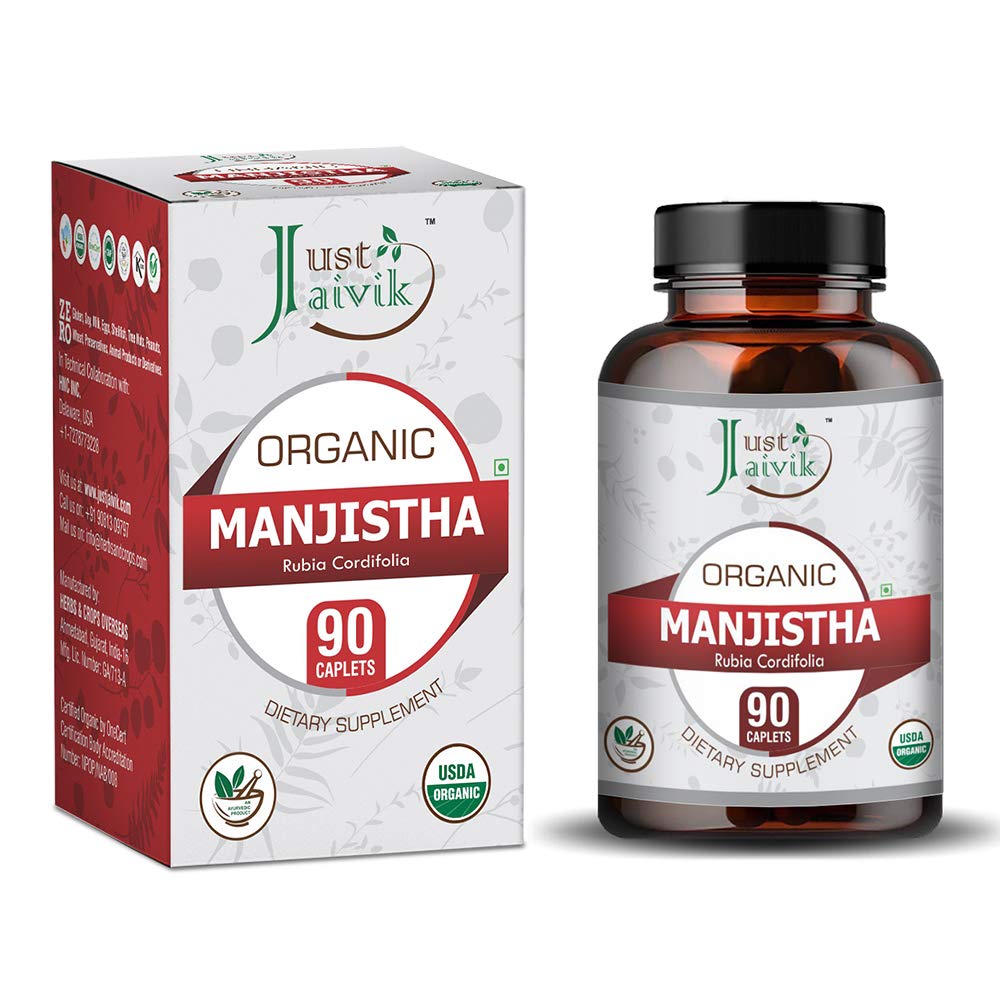 Just Jaivik Organic Manjistha Tablets - A Dietary Supplements - 750 mg (Pack 90 Organic Tablets) | for Most Useful in Skin & Nature's Blood Cleanser