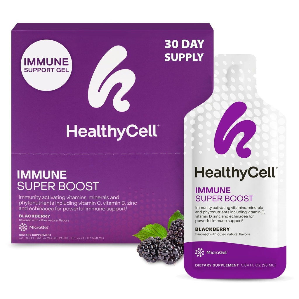 Healthycell Immune Super Boost Daily Liquid Supplement - Immune Support Supplement voor volwassenen met Echinacea, Vlierbes, Vitamine C, Vitamine D, Calcium & Zink - 30 Gel Packs