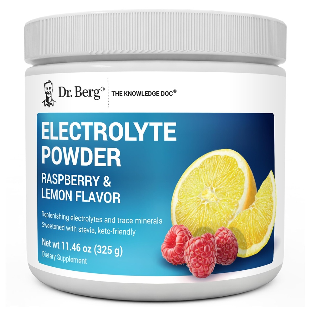 Dr. Berg Zero Sugar Hydration Keto Electrolyte Powder - Enhanced w/ 1000 mg Kalium & Real Pink Himalaya Salt (NOT Tafelzout) - Raspberry & Citroen Smaak Hydration Drink Supplement - 50 Servings