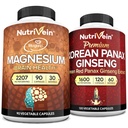 Nutrivein Premium Magnesium L-Threonate & Panax Ginseng Supplement Bundle: High-Absorptie Magnesium Threonate en Red Ginseng Supplement Pair for Brain, Mood, & Vitality
