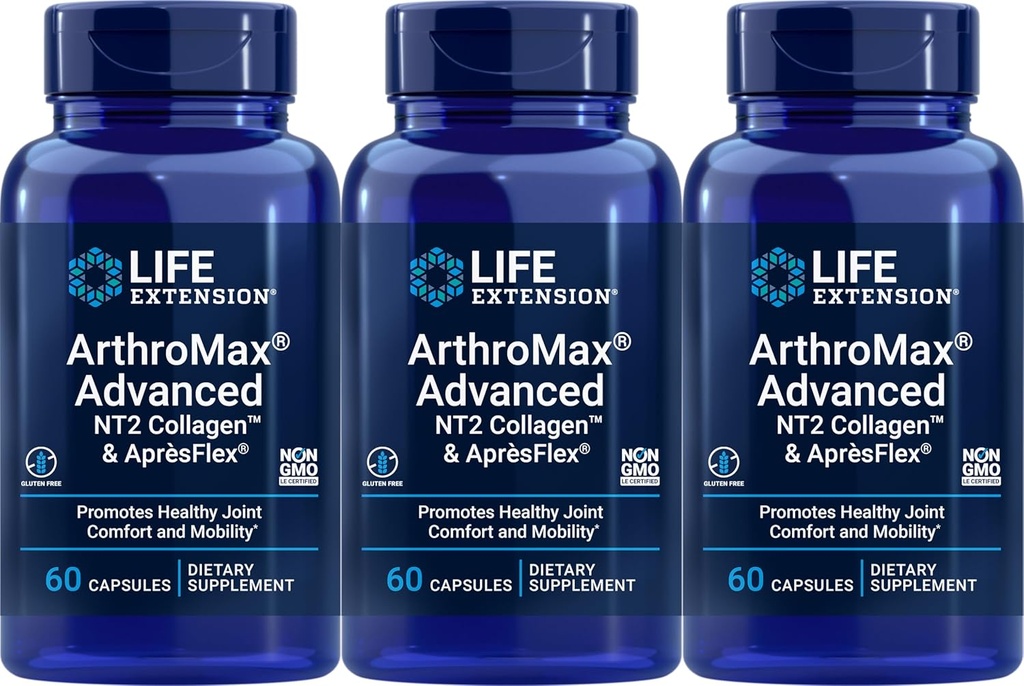 Levensverlenging ArtroMax Geavanceerd met NT2 Collageen & ApresFlex, 60 capsules (verpakking van 3)