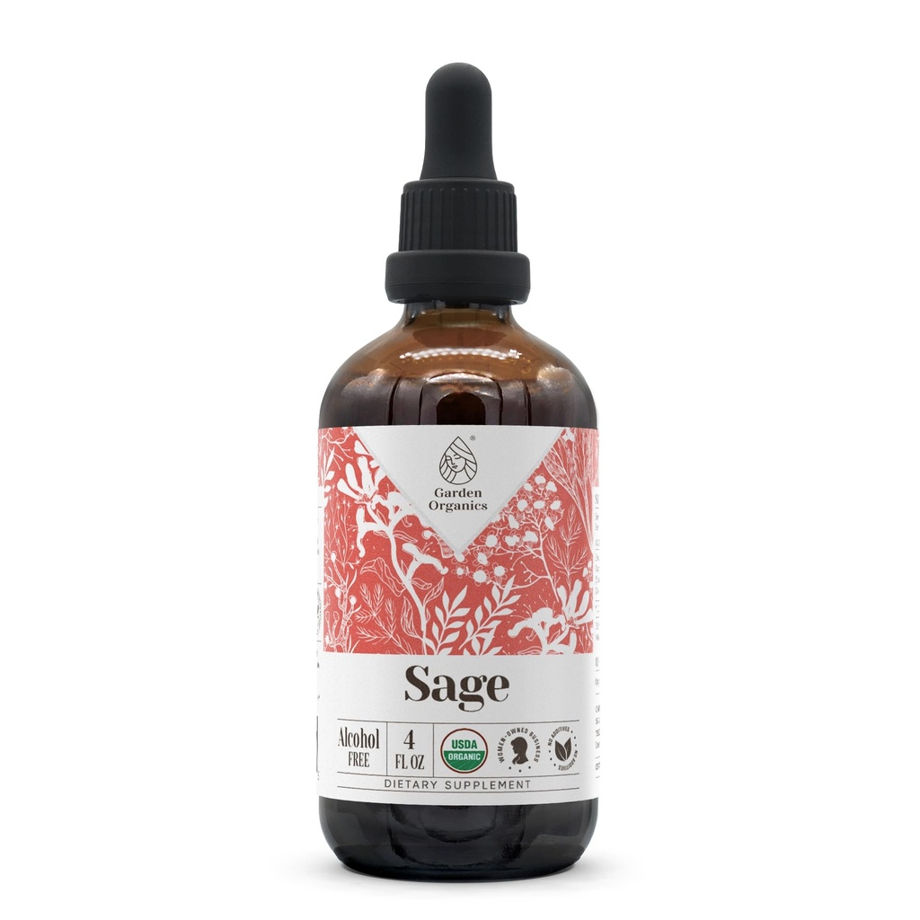Sage USDA Organic Alcohol-Free Extract | Dietary Supplement, High-Potency Tincture | Natural Certified Organic Sage (Salvia officinalis) Dried Leaf (4 oz)