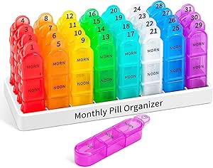 Daviky Monthly Pill Organizer 3 fois par jour, 30 jours Pill Organizer with Small Pill Box, One Month Medicine Organizer, 31 jours Pill Case Pill Container to Hold Vitamine, Supplement and Medicament