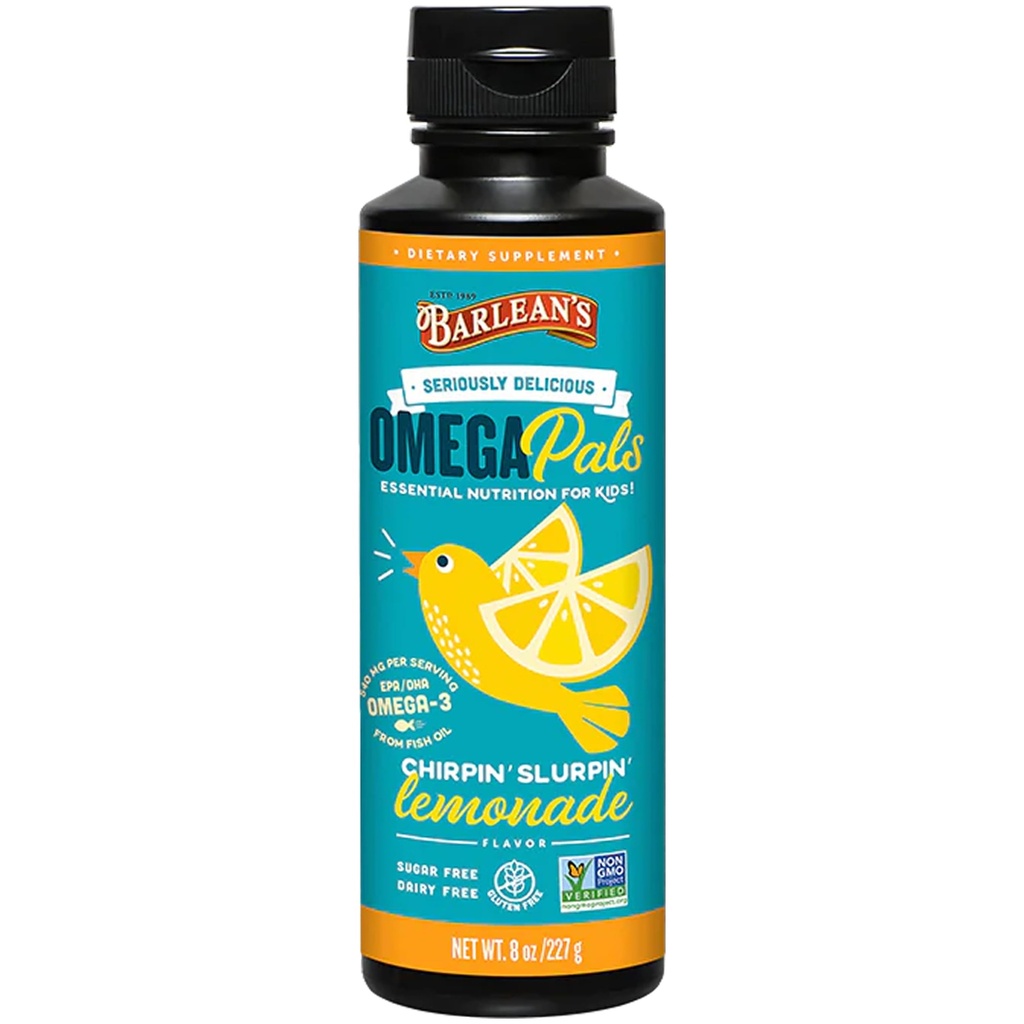 Barlean's Omega 3 Fish Oil Liquid Supplement for Kids, Chirpin' Slurpin' Lemonade, 540 mg EPA en DHA Fatty Acid, 8 oz