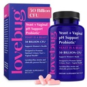 Lovebug Gist en Vaginale Probiotica voor vrouwen pH Balance & Urinary Tract, 50 Miljard CFU, UTI, BV, Odor Ondersteuning met Lactobacillus, Bifidobacterium, Digestief & Vaginaal Health Supplement 60 Capsules
