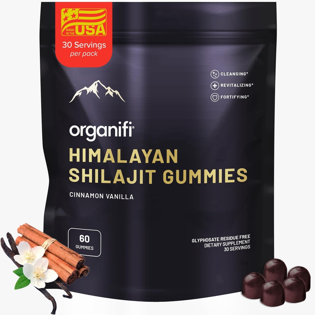 Organifi Shilajit Gummies - Himalaya Shilajit voor mannen en vrouwen met PrimaVie Shilajit, 40-Plus Trace Minerals, en meer - Hormone Balancer, Boosts Cellular Energy, Beats vermoeidheid, en meer, 60 Tellen