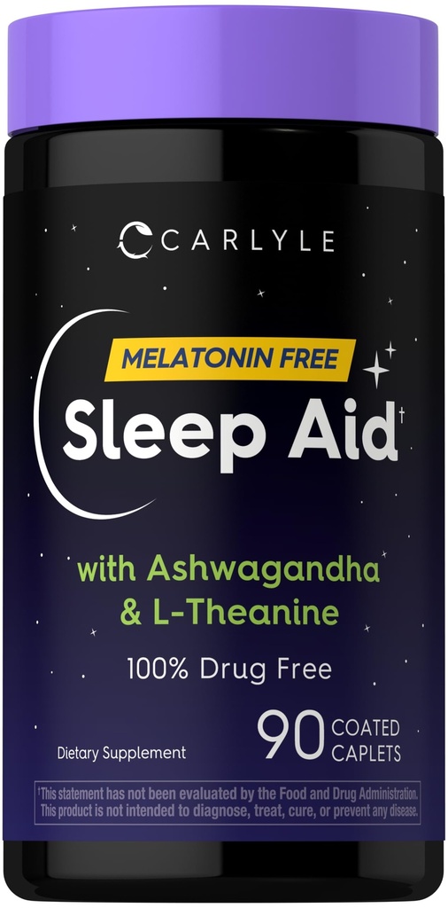 Carlyle Sleep Aid Supplement | 90 Caplets | Melatonin Free | with Ashwagandha & L-Theanine | Vegan, Non-GMO, Gluten Free