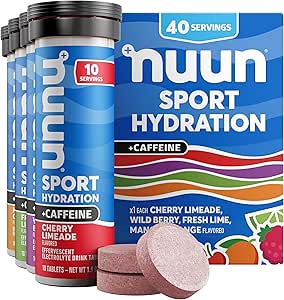 Nuun Sport Electrolyte tabletten met Cafeïne uit Green Tea Extract, Magnesium, Calcium, Kalium, Chloride & Natrium, Glutenvrij & Veganistisch, Gemengde Smaken, 4 Pack (40 Servings Totaal)