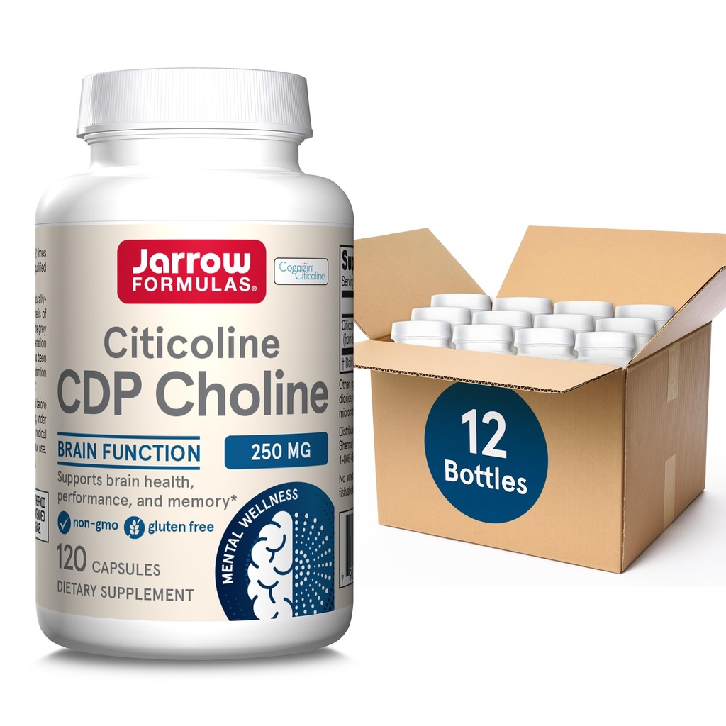 Jarrow Formules Citicoline CDP Choline 250 MG, CDP Choline Supplement ondersteunt hersenen gezondheid, prestaties en geheugen, 120 capsules, Tot een 120 dagen levering, Pack van 12