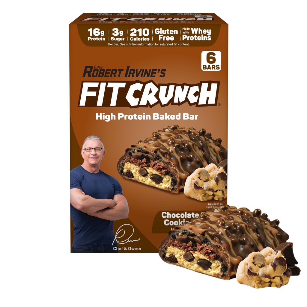 FITCRUNCH Snack Size Protein Bars, World’s Only 6-Layer Baked Bar, Just 3g of Sugar & Soft Cake Core (6 Bars, Chocolate Chip Cookie Dough)