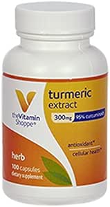 De vitamine Shoppe Kurkuma Extract 300mg, gestandaardiseerde kruiden die Cellular Health ondersteunt & Biedt Antioxidant Voordelen met 95% Curcuma en 65mg Calcium (100 Capsules)