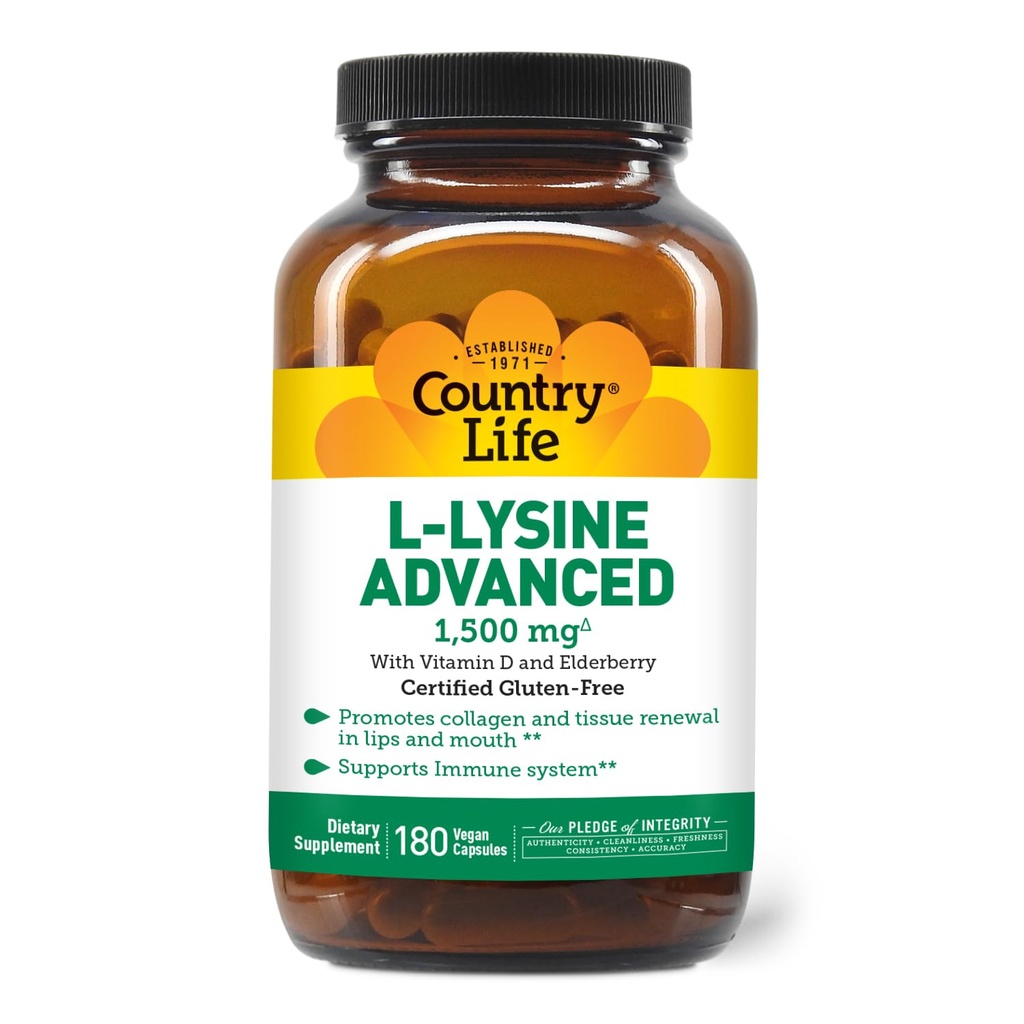 Country Life L-Lysine 1500mg Capsules met Vitamine D & Vlierbessen 