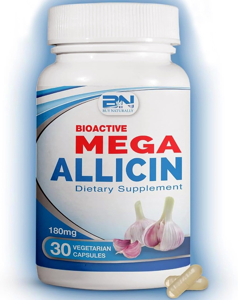 Allicin Supplement 100% Stabilized from Garlic, Odor-Controlled Extract, 180,000mcg (180mg) Non-GMO, Gluten-Free, Vegan, Supplement for Heart Health and Immune Support (30 Count)