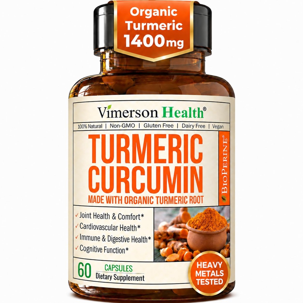 Supplément curcumin curcumin curcumin avec extrait de poivre noir - Turcuma biologique haute puissance 1400mg et 95% Curcuminoïdes pour la santé articulaire et digestive - Supplément de soutien conjoint - 60 gélules de Curcuma végétalien