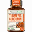 Supplément curcumin curcumin curcumin avec extrait de poivre noir - Turcuma biologique haute puissance 1400mg et 95% Curcuminoïdes pour la santé articulaire et digestive - Supplément de soutien conjoint - 60 gélules de Curcuma végétalien