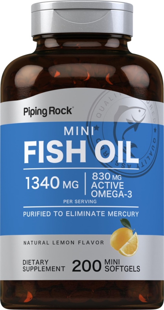 Piping Rock Fish Oil Omega 3 Supplement | 1340 mg | 200 Mini Softgels | EPA and DHA for Women and Men | Lemon Flavor | Non-GMO, Gluten Free