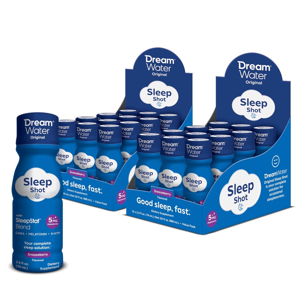 Droomwater natuurlijke slaaphulp, GABA, MELATONIN, 5-HTP, 2.5oz Shot, Snoozeberry, 24 Count Economy Value Pack