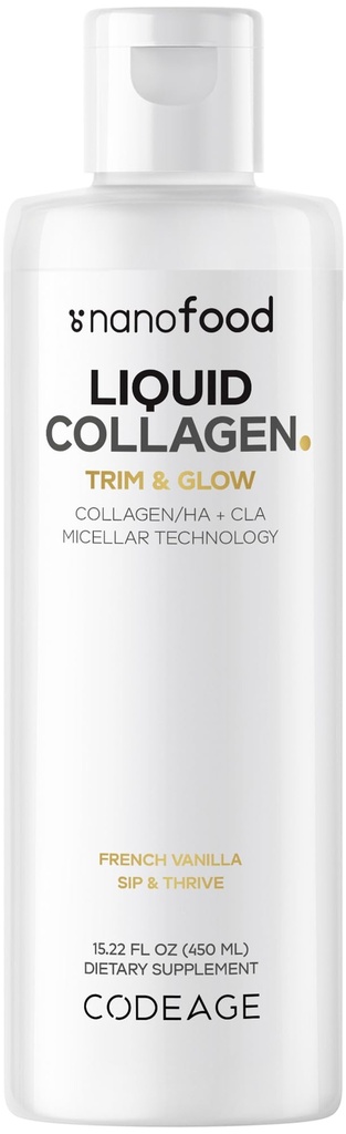 Codeage Liquid Collageen Supplement Vanilla Flavor, Beauty Trim & Glow Liposomale Collageen Peptiden, CLA Conjugated Linoleic Acid, Hyaluronic Acid, Vitamine E, Hydrolyzed, Non-GMO, 15,22 fl oz