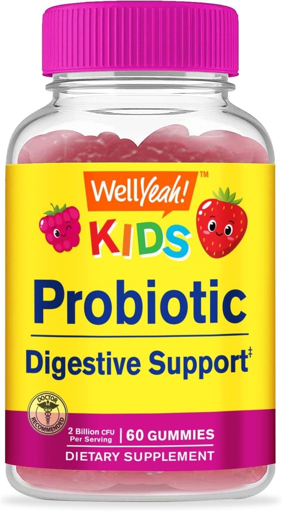 WellYeah Kids Probiotic Gummies - Digestieve ondersteuning, Gut Health, Immune Support Gummy - Probiotica voor spijsverteringsgezondheid - Veganistisch, Glutenvrij - 60 Gummies