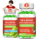 2 Pack Apple Cider Vinegar Gummies, ACV met Sea Moss Gummies voor Metabolisme, spijsvertering, Detox, Gut & Immune Health, Apple Flavored -120 Tel.