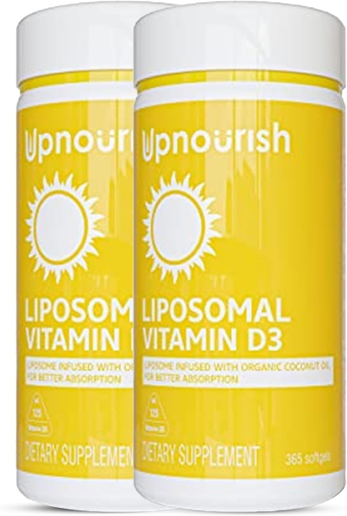 UpNourish 2 Pack - Liposomale vitamine D 5000 IE 730 softgels, Cholecalciferol vitamine D3 met natuurlijke kokosolie, VIT D3 Supplement