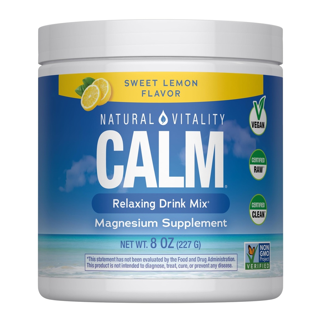 Natural Vitality Calm, Magnesium Supplement, Anti-stress Drink Mix Poeder, Glutenvrij, Veganistisch, & Non-GMO, Sweet Lemon, 8 oz