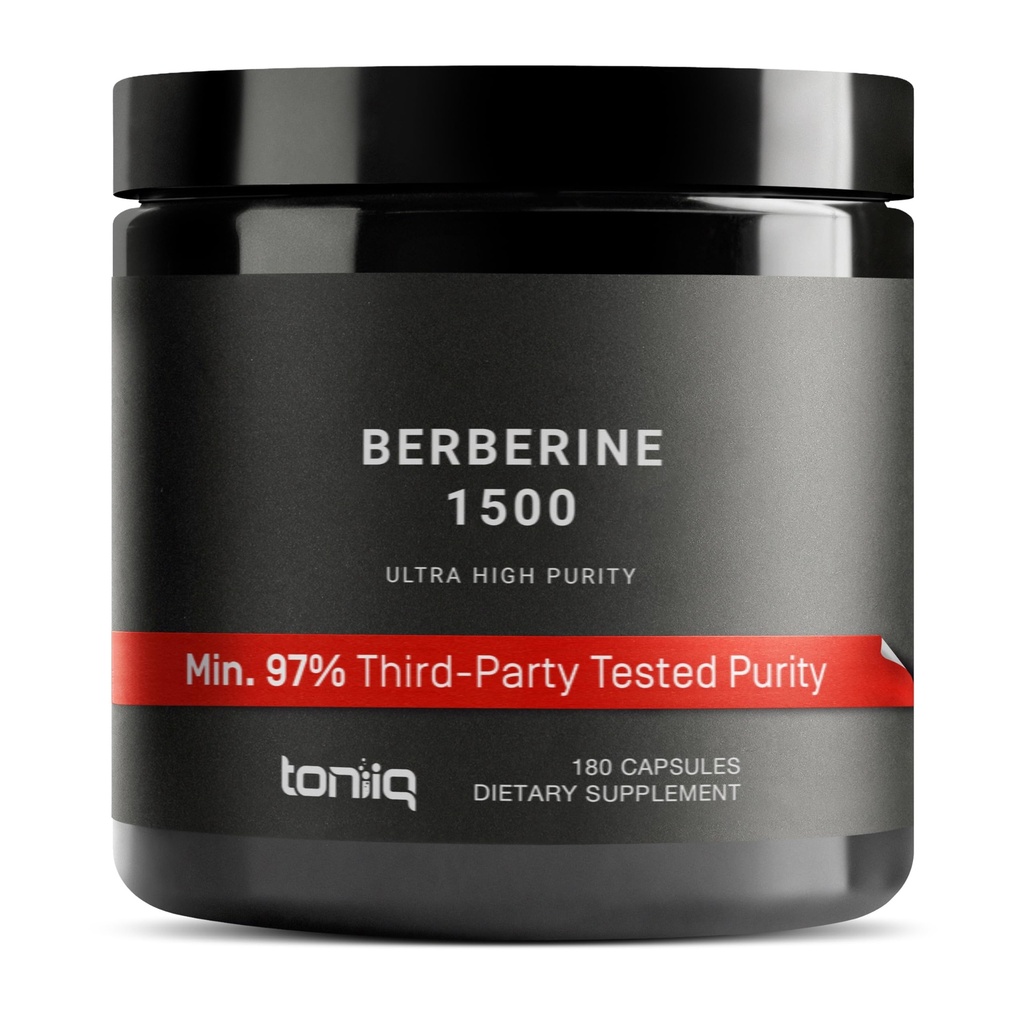 Toniq Berberine HCl — 100:1 Extrait concentré • 97% Berberine HCl • Troisième partie testée cGMP — Supplément berbérique — 180 Capsules végétariennes, 1500 mg par portion