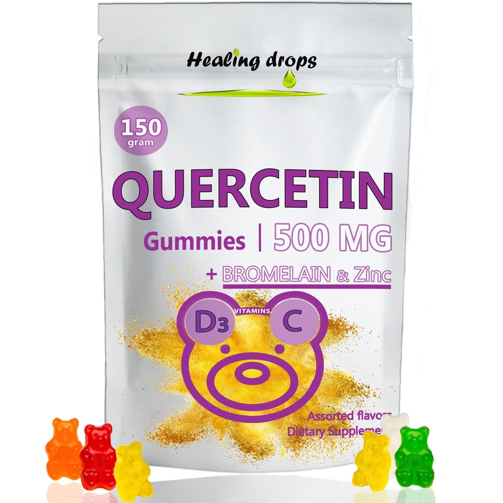 Quercetine met Bromelaine Gummies - Vitamine C + Zink + Vitamine D3 - Quercetine 500mg Gummies voor kinderen en volwassenen (1)
