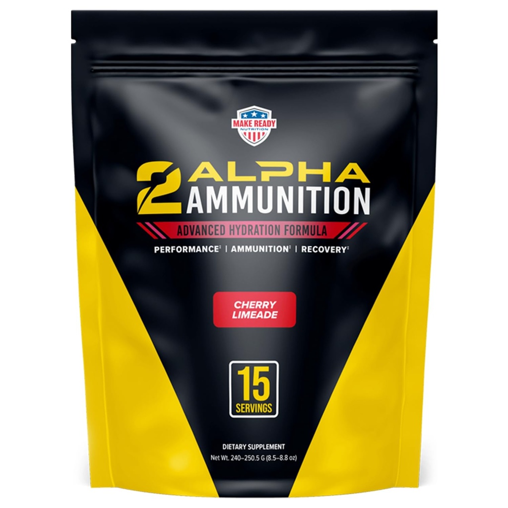 2Alpha Ammunition Electrolyte Powder Cherry Limeade - BCAA, ATP & Cluster Dextrin Energy Drink Mix - 15 Stick Packs