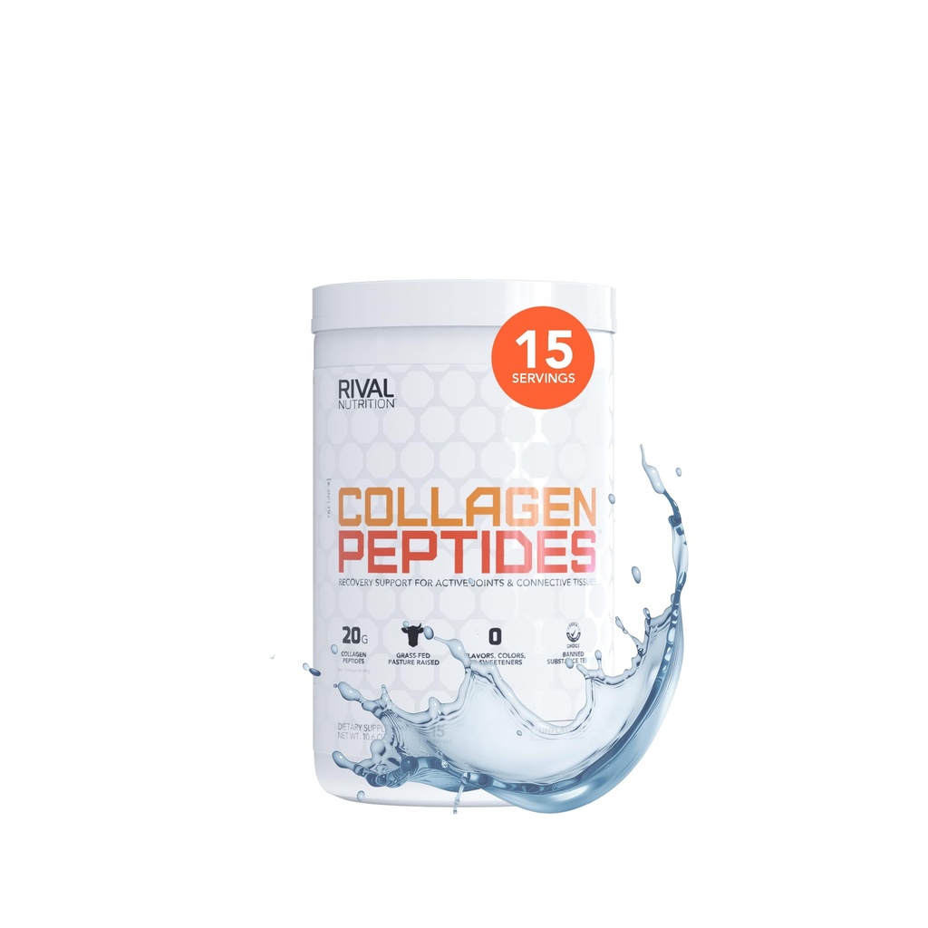 RIVAL NUTRITION Collagen Peptides I Unflavored 15 Servings I Grass Fed, Pasture Raised I 20g Bovine Collagen Per Serving I Gluten Free I for Hair, Skin, Nails, Joints, and Connective Tissue Support