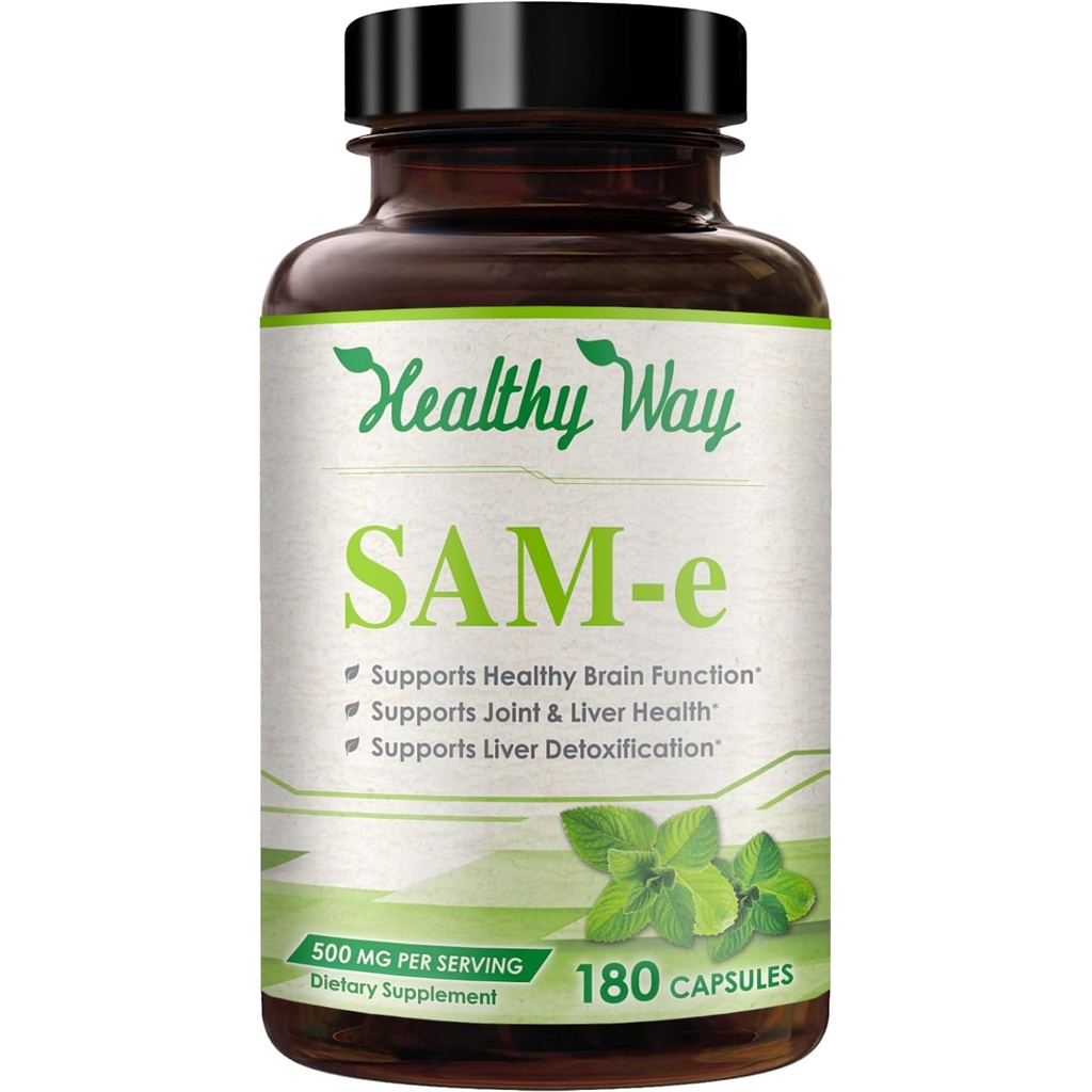 Supplément SAM-e de 500mg - Capsules S-Adenosyl-L-méthionine à haute concentration pour le foie cérébral et le soutien de l'humeur - Absorption élevée non-OGM Même supplément (unique)