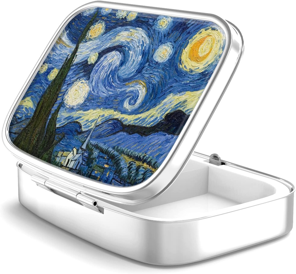 Pill Box 2 Compartiment kleine pil geval,Portable voor Pocket of Purse pil Organizer pil container houder om vitamines te houden, medicatie, visolie en supplementen(Starry Night)