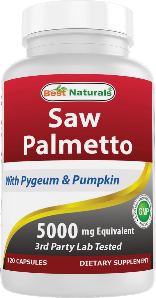 Best Naturals Saw Palmetto 10:1 Extract Prostaat Supplementen voor mannen - 120 Capsules - Gemaakt met Pygeum Bark 4:1 Extract & Pompoenzaadpoeder