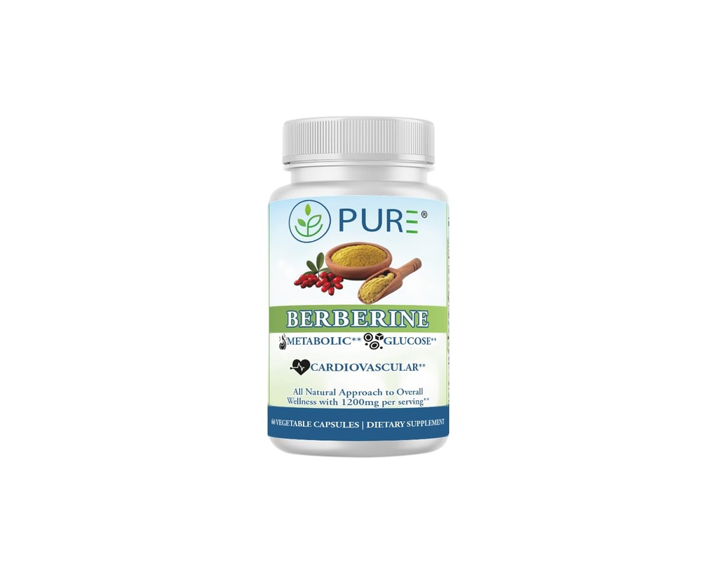 PURE® Berberine Supplement, 1200mg, Metabolic, Glucose, Cardio, 60 Capsules, 30 Servings, 1-Month Supply, Plant-Based Dietary Supplement
