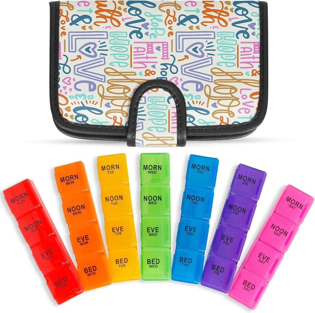 Vive Weekly Pill Organizer 4 keer per dag - 7 dagen Pillenboxen voor Morgen, Middag, Avond, Nacht - Extra Grote Geneeskunde, Vitamine & Supplement Dispenser met Premium Lederen Case