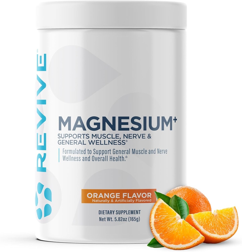 Revive MD Magnesium Powder Supplement - Magnesium Carbonaat & Taurate Powder Drink ondersteunt gezonde botten, spieren, & nerves - Vegan-Friendly, Gluten-Free & Soy-Free - 30 porties, oranje
