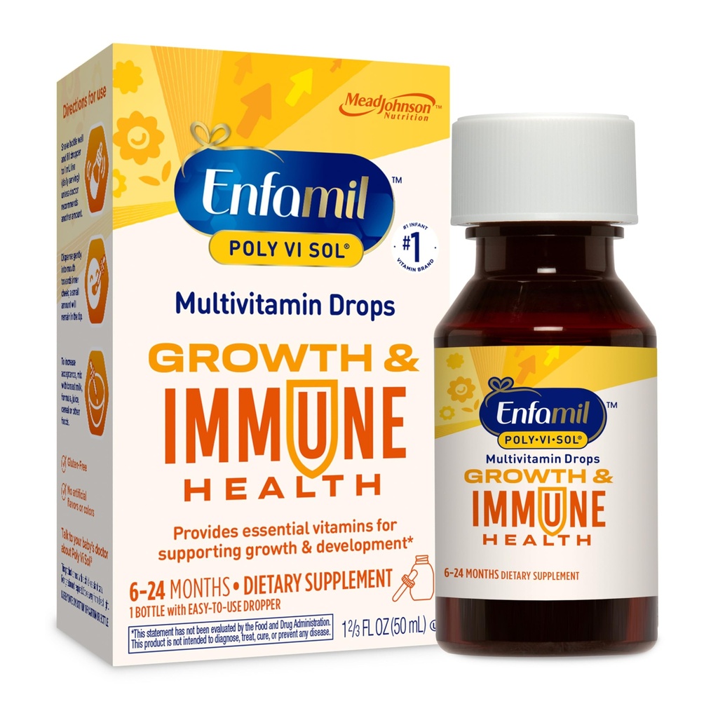 Enfamil Poly-Vi-Sol Liquid Multivitamine Drops, ondersteunt groei & Immune Health*, 50ml Fles
