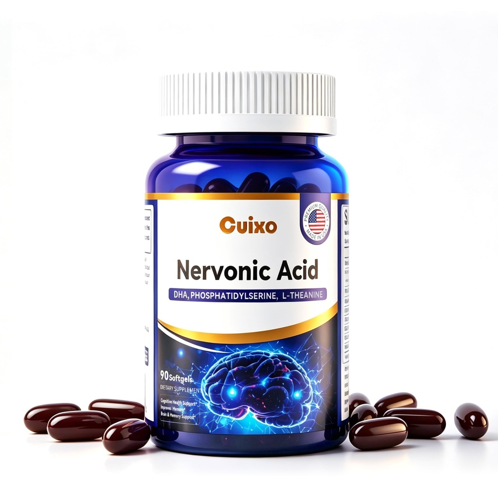 Brain Supplement for Memory & Focus – Nootropic Cognitive Support with Phosphatidylserine, DHA, L-Theanine, GABA, Nervonic Acid & B-Vitamins – 90 Softgels