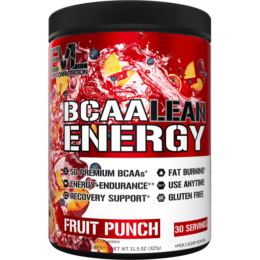 EVL BCAA Lean Energy Powder - Pre-workout Green Tea Fat Burner Ondersteuning met BCAA's Aminozuren en Clean Energizers - BCAA Powder Post Workout Herstel Drank voor Lean Muscle Recovery - Fruit Punch