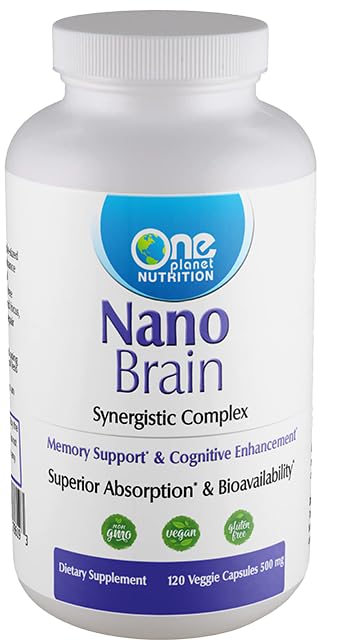 One Planet Nutrition Nano Brain 500 mg Capsules (120 Count) - Synergistic Blend of Bacopa, Curcumin, Boswellia & Ginkgo - Enhances Mental Clarity & Memory - Non-GMO, Vegan, Gluten Free