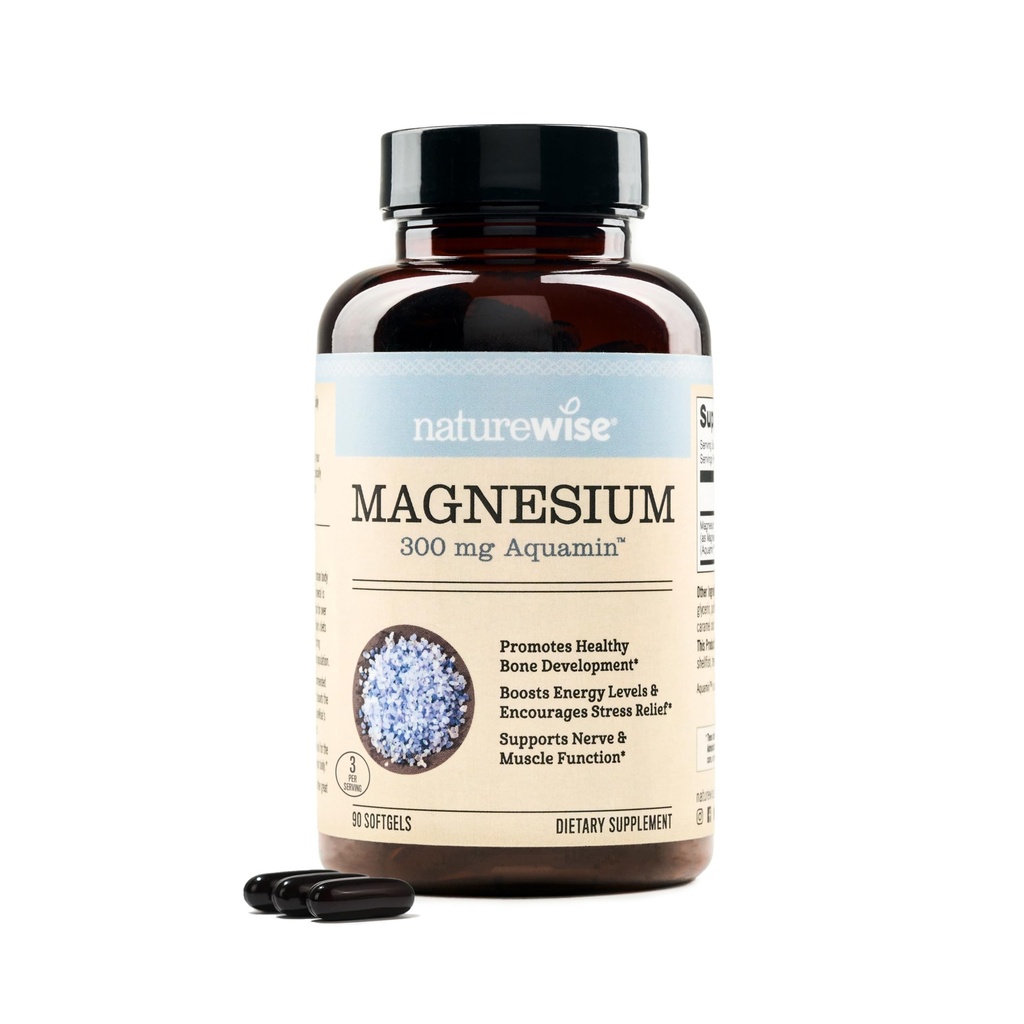 NatureWise High Absorptie Marine Magnesium Supplement 300mg - Natuurlijk geproduceerd Magnesium uit zeewater - Non-GMO, USA Vervaardigd - 90 Softgels[1-Maand Supply]