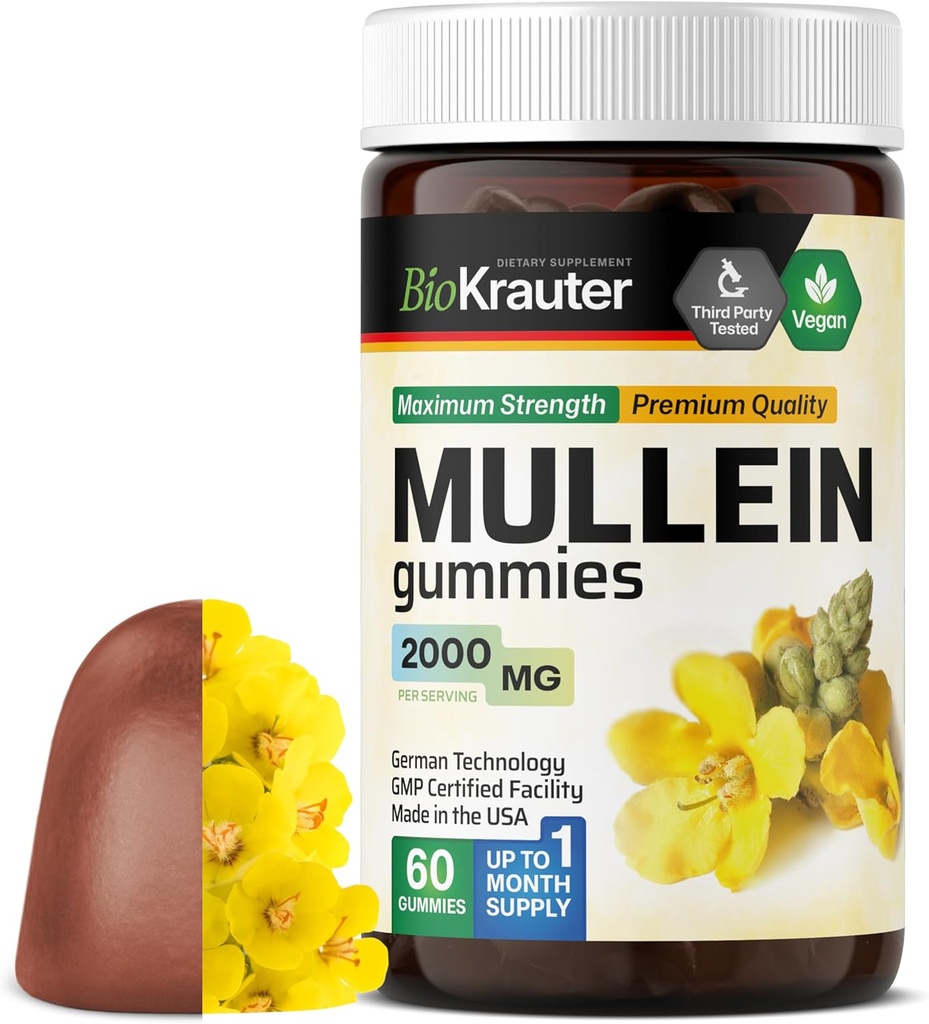 BIO KRAUTER Mullein Gummies for Longs 2000 mg - 60 Kauwen - Long Detox Supplement - Mullein Leaf Gummies - Vegan, Gelatine-Free