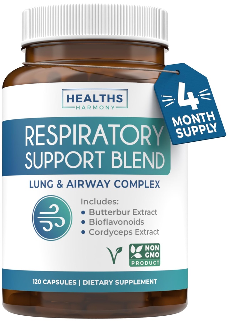 Respiratory Lung Health Supplement - Verkwikkende Long Support Supplement Helpt ondersteuning Clear Airways Slijm Verwijdering en Seizoensgebonden of jaarronde Detox - Vegan Herbal non-GMO Formule (4 maanden aanbod)