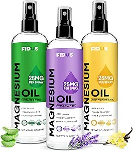Fidus Spray à l'huile de magnésium 100% pur avec lavande - Big 8 fl oz Chlorure de magnésium topique pour pieds, Spray de magnésium naturel biologique de l'ancien Zechstein Seven Seabed Minerals