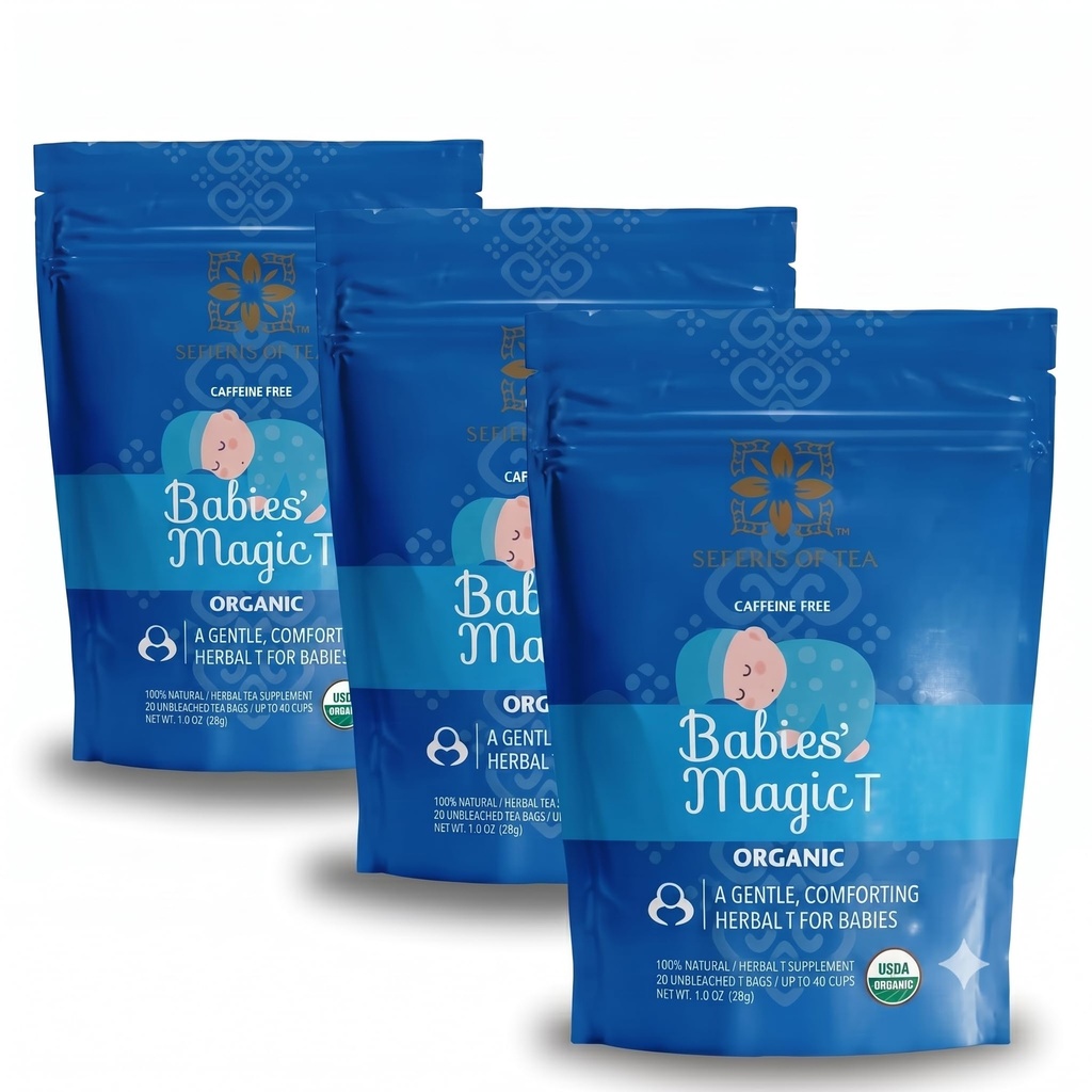 Babies Magic Tea – Organic Fennel, Cumin & Chamomile Herbal Tea, Caffeine-Free, 60 Tea Bags (3 Pack) (Labeling May Vary)