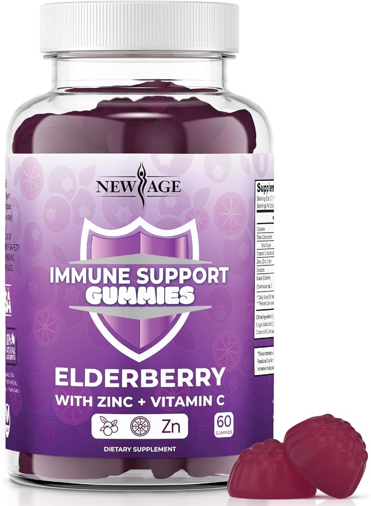 NIEUWE AGE Immuunsysteem ondersteuning Gummies - Sambucus Zwarte Vlierbessen Gummies met vitamine C en zink (immune ondersteuning 60 Gummies)
