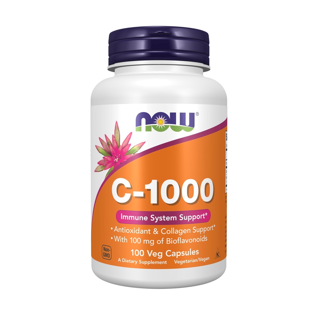 NOW Foods Supplements, Vitamin C-1,000 with 100 mg of Bioflavonoids, Antioxidant Protection*, 100 Veg Capsules (Pack of 12)