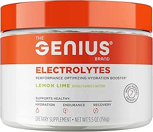 La marque Genius Electrolytes Genius - Poudre d'électrolyte pour les styles de vie actifs - Soutient l'hydratation, l'énergie, l'endurance, la croissance musculaire et la récupération - Citron Lime - 30 portions